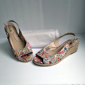 Lifestride 'Socialite' Floral Peeptoe Slingback Rope Wedge Espadrilles As New9.5